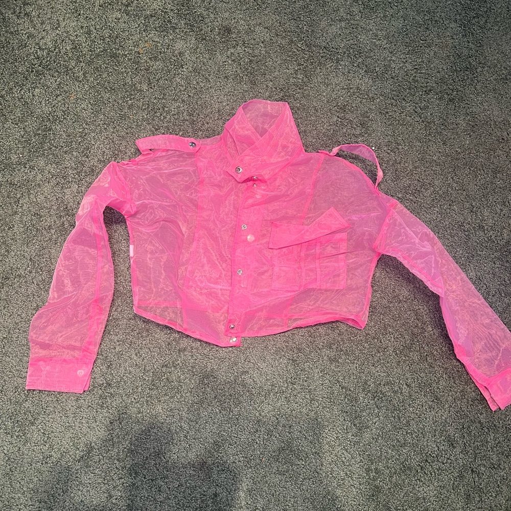 Sheer Pink Cropped Bomber Rave Jacket 💕✨